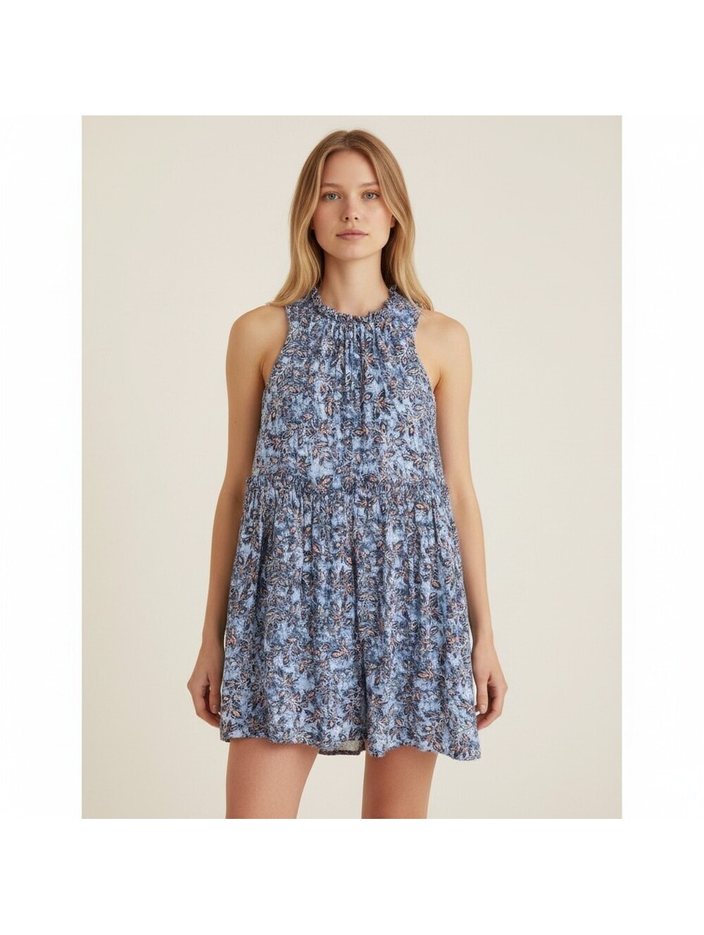 Lucky Brand Mini Dress Women S Small Blue Floral Short Lined Sleeveless Cotton